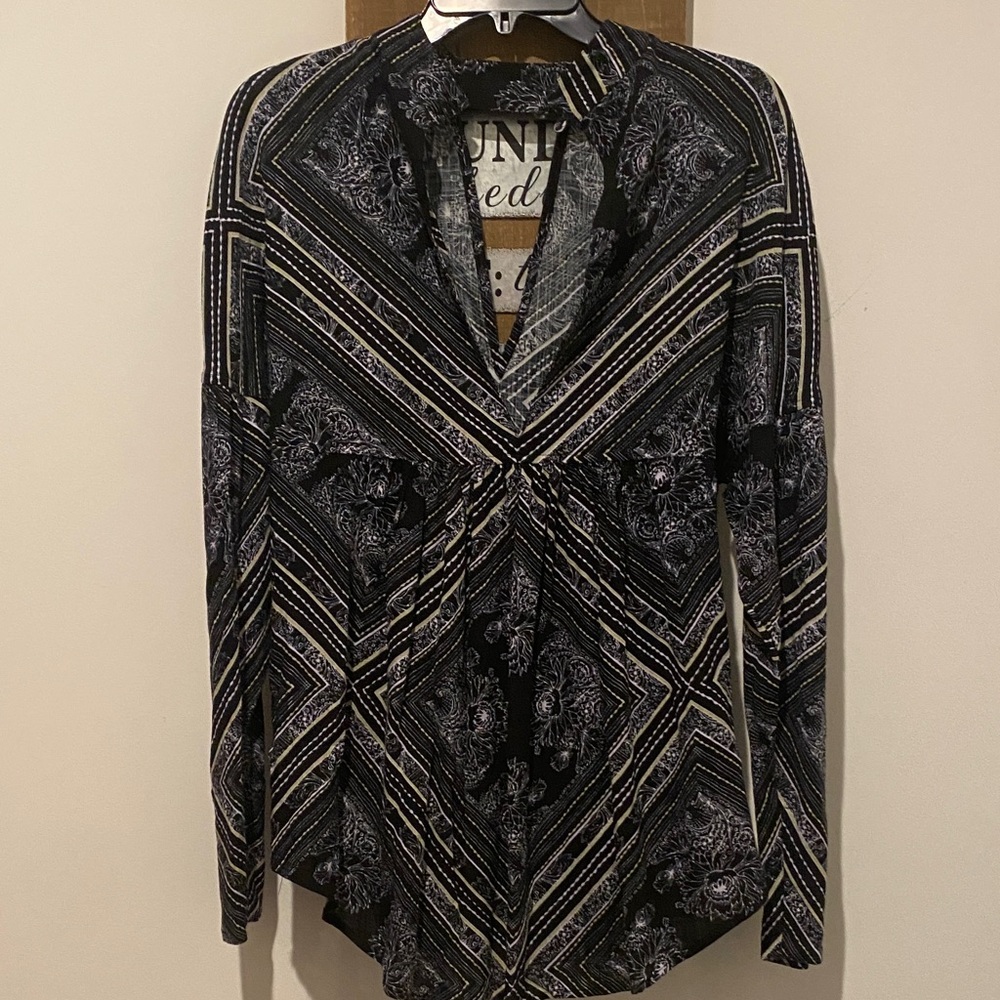 Free People Black and White Patterned Blouse